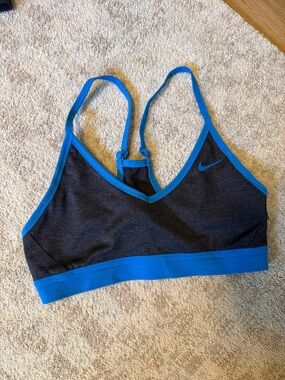 Nike Charcoal Sports Bra with Bright Blue Trim